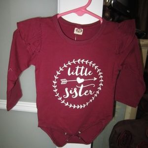 Cetepy Baby Girl Maroon Bodysuit~Little Sister~6 m